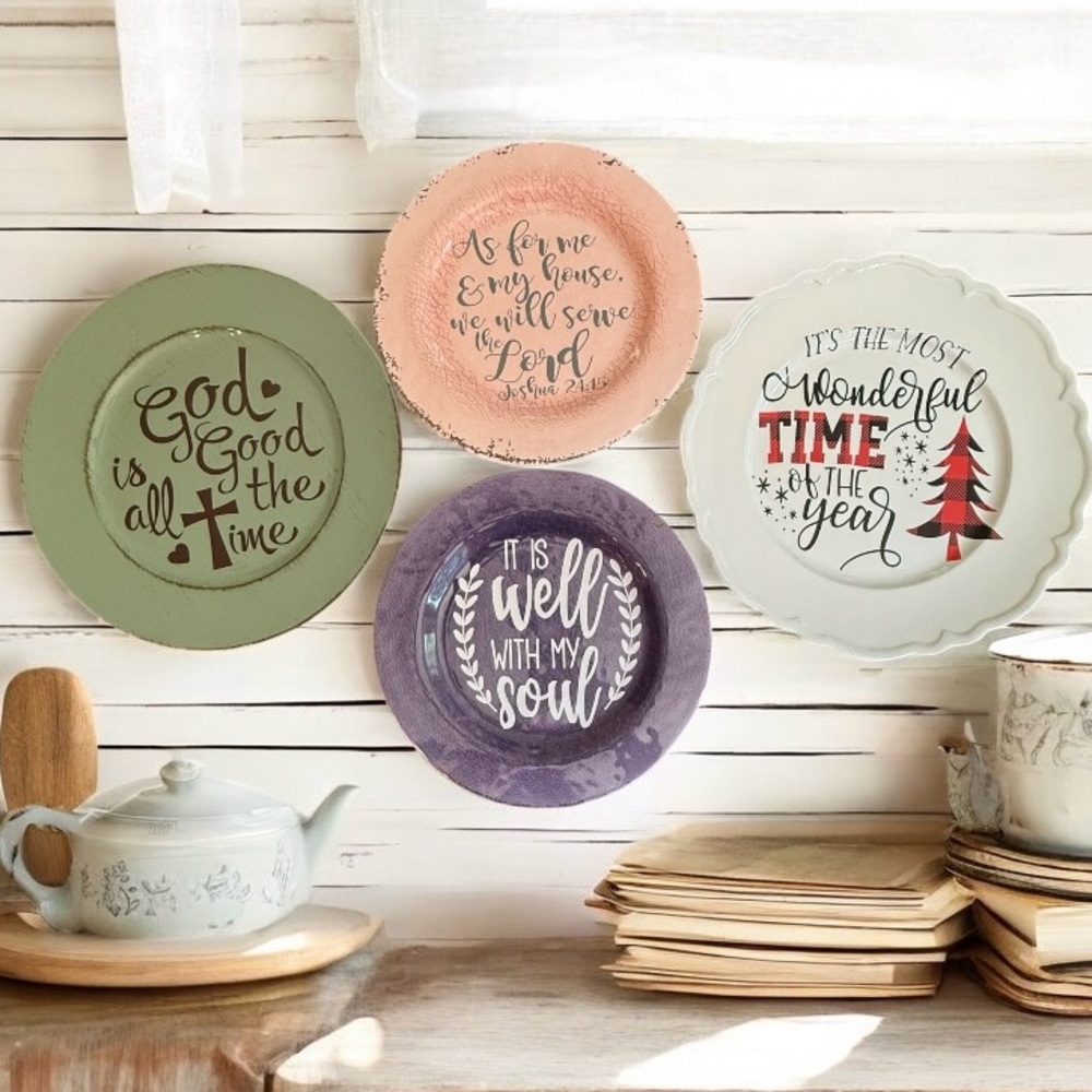 Group Of 4 Inspirational Melamine Plates And Chargers for Decoration Only